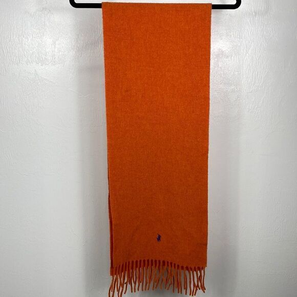 Ralph Lauren Blue Label Orange Lambswool Scarf With Fringe - Picture 1 of 5